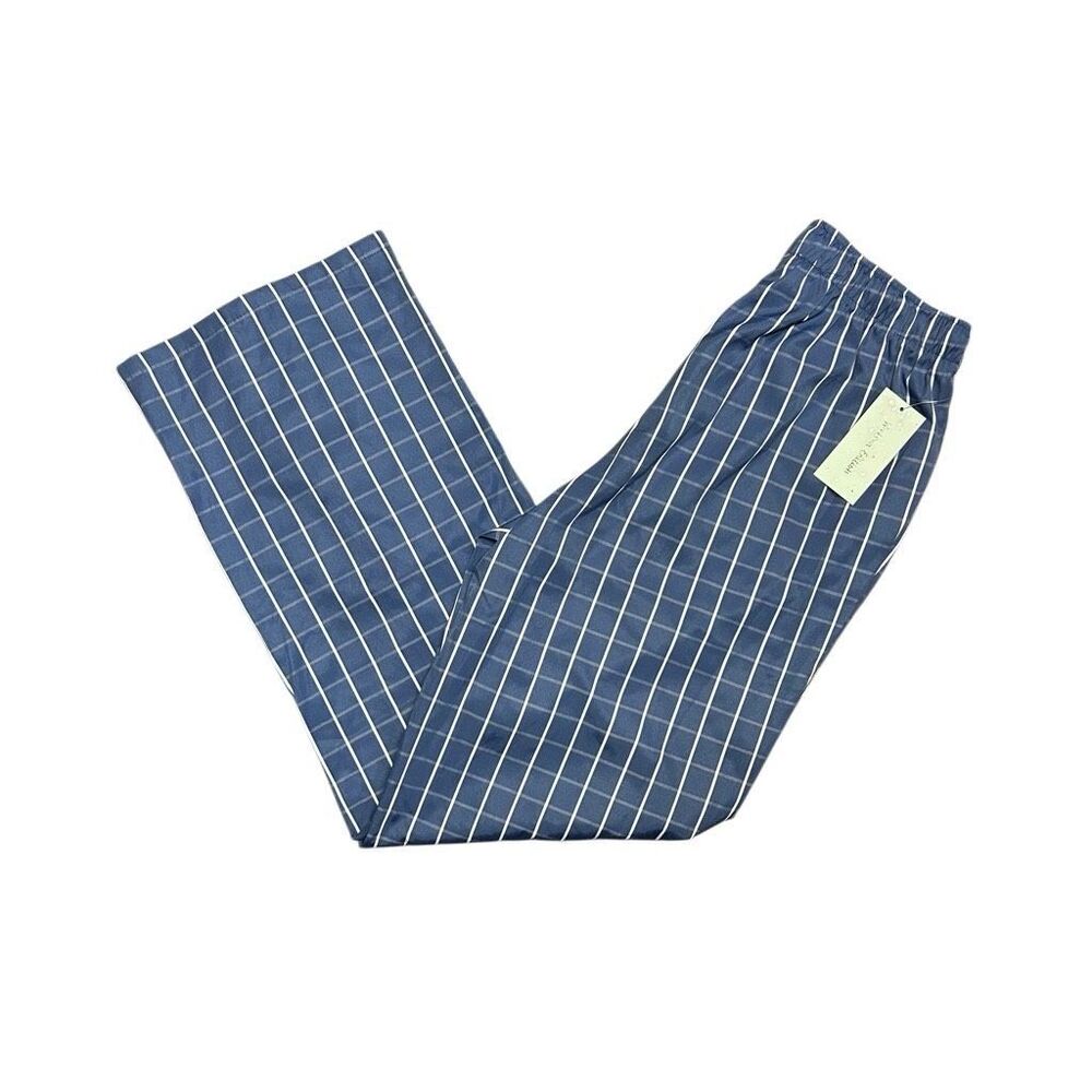 NWT Weekend Edition Blue Plaid Drawstring Lounge Pants Size M Straight Leg